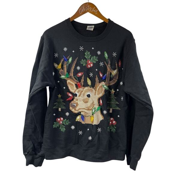 Not So Ugly Christmas Sweater Deer Buck Light Up Sweatshirt Small - Picture 1 of 9